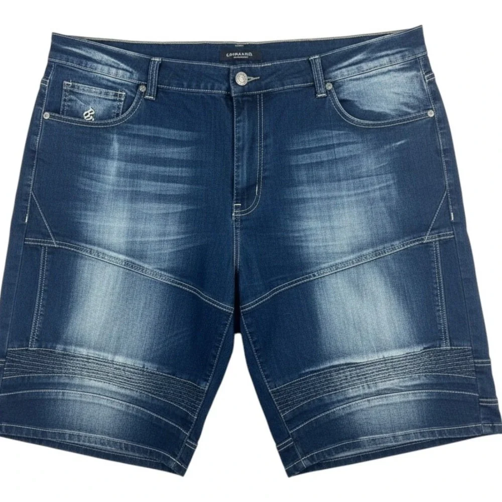 New Rocawear Denim Shorts Mens 48 Blue Biker Moto Embroidered Zip Pockets